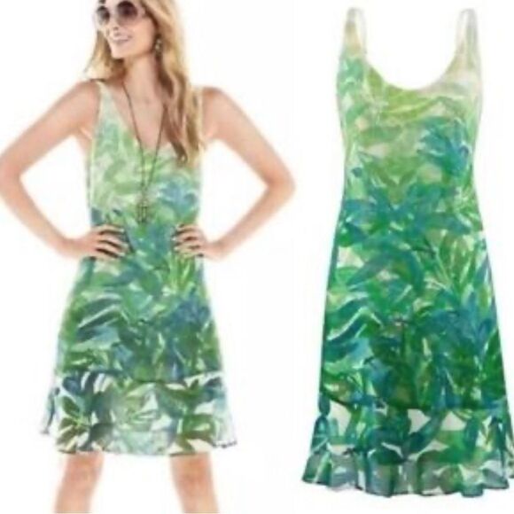 Cabi Castaway Tropical Palm Print Sleeves Dress Fully Lined Size Small - Picture 1 of 11